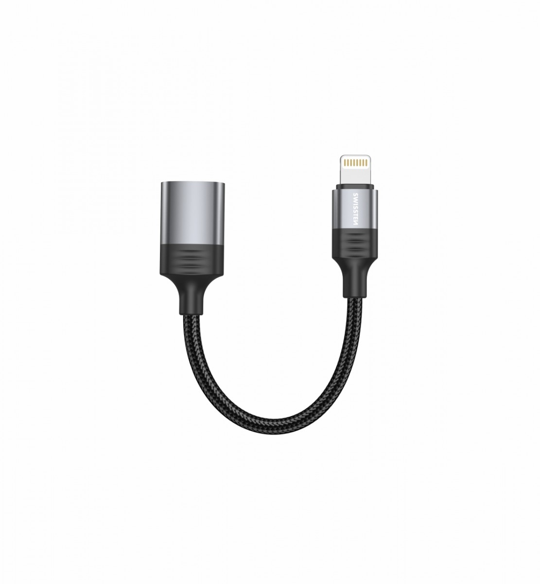 Levně Adaptér OTG Swissten Lightning - USB-A 0,12 m černý