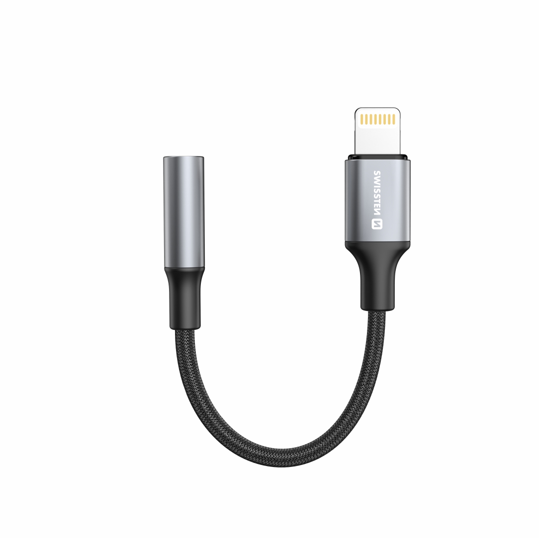 Levně Audio adaptér Swissten Lightning - 3,5mm aux 0,15 m černý