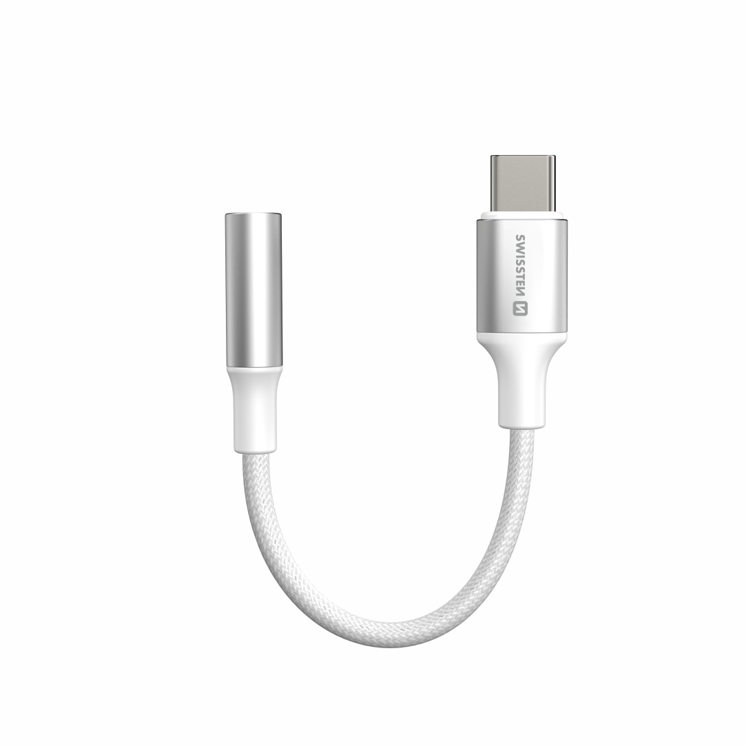 Levně Audio adaptér Swissten USB-C - 3,5mm aux 0,15 m bílý