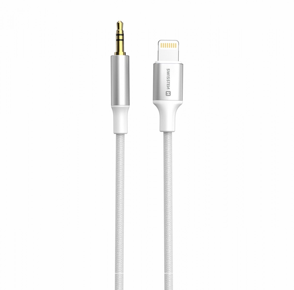 Levně Audio adaptér Swissten Lightning - 3,5 mm jack 1,5 m bílý