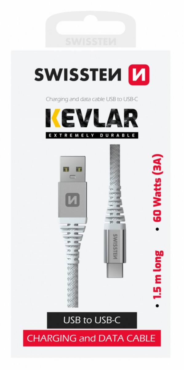 Levně Datový kabel Swissten Kevlar USB-A - USB-C 1,5 m bílý