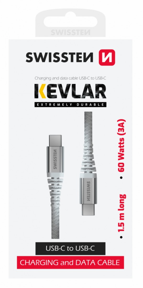 Levně Datový kabel Swissten Kevlar USB-C - USB-C 1,5 m bílý