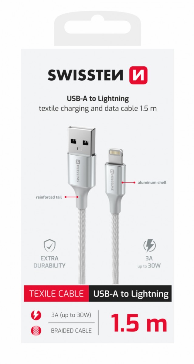 Levně Datový kabel Swissten Textile II USB-A - Lightning 1,5 m bílý