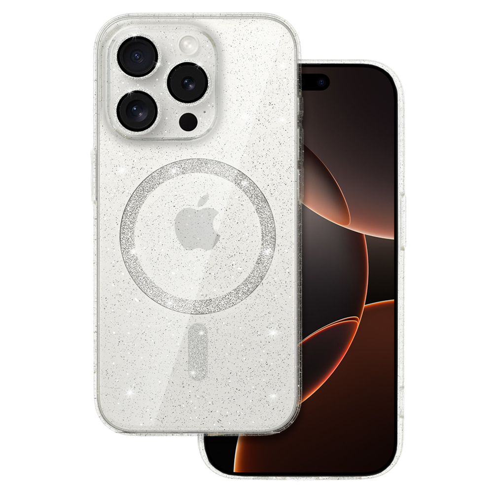 Levně Zadní kryt Glitter Magsafe pro iPhone 16 Pro transparentní