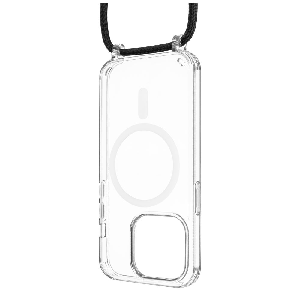 Levně Pouzdro FIXED MagPure Neck s černou šňůrkou na krk pro Apple iPhone 16 Plus