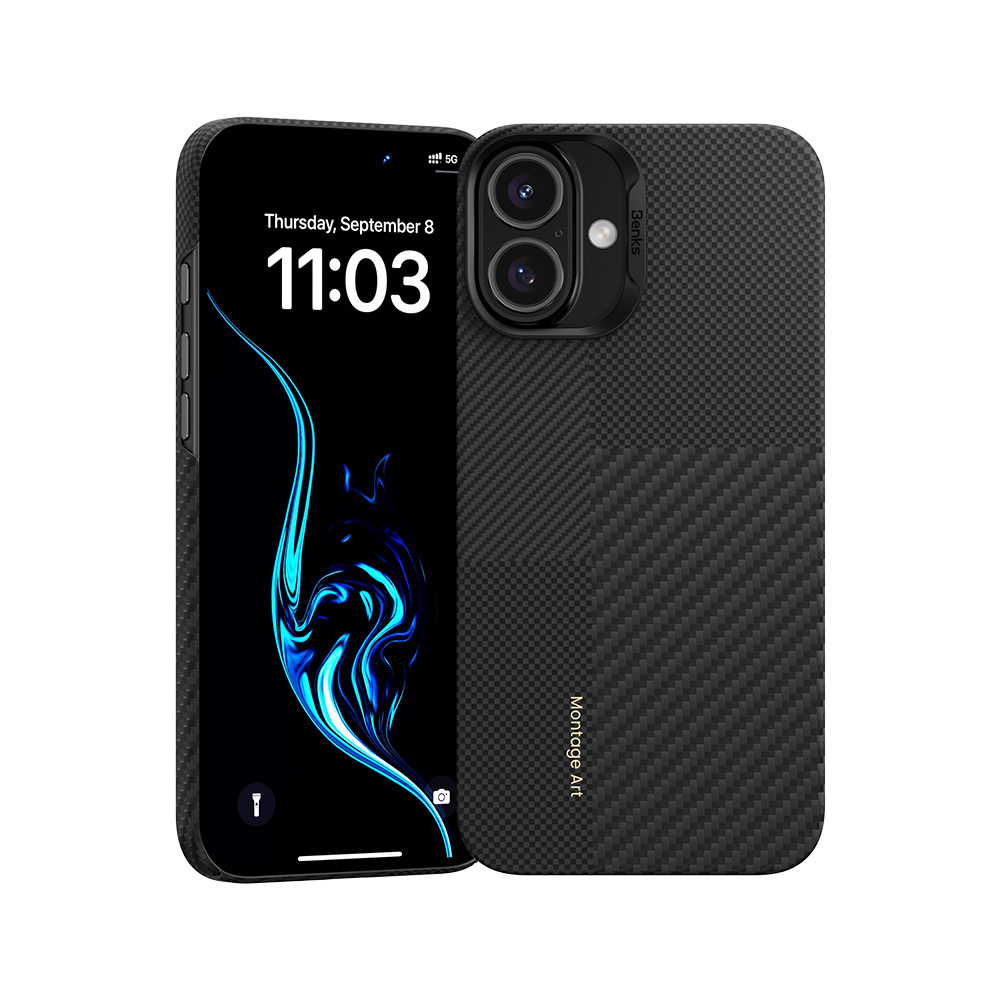 Levně Zadní kryt Benks Montage Magnetic Armor Air Kevlar PC Frame 600D pro iPhone 16 Plus černý