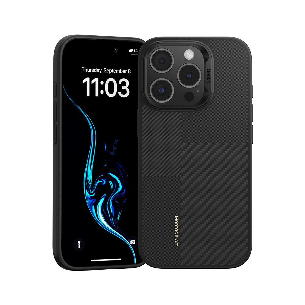 Levně Zadní kryt Benks Montage Magnetic Armor Air Kevlar Metal Frame 600D pro iPhone 16 Pro černý