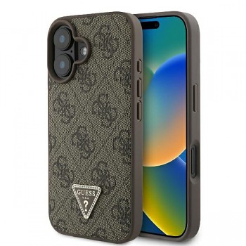 Originální zadní kryt GUESS Leather 4G Triangle Strass GUHCP16MP4TDPW pro iPhone 16 Plus brown