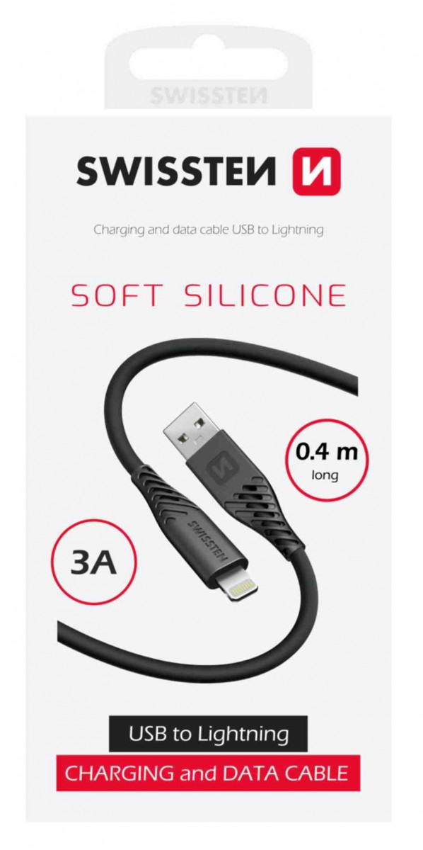 Levně Datový kabel Swissten Soft Silicone USB-A - Lightning 0,4 m černý