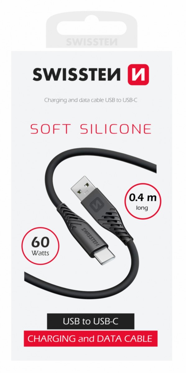 Levně Datový kabel Swissten Soft Silicone USB-A - USB-C 0,4 m černý