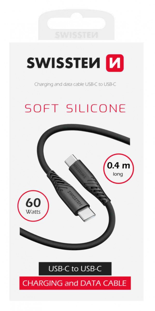 Levně Datový kabel Swissten Soft Silicone USB-C - USB-C 0,4 m černý