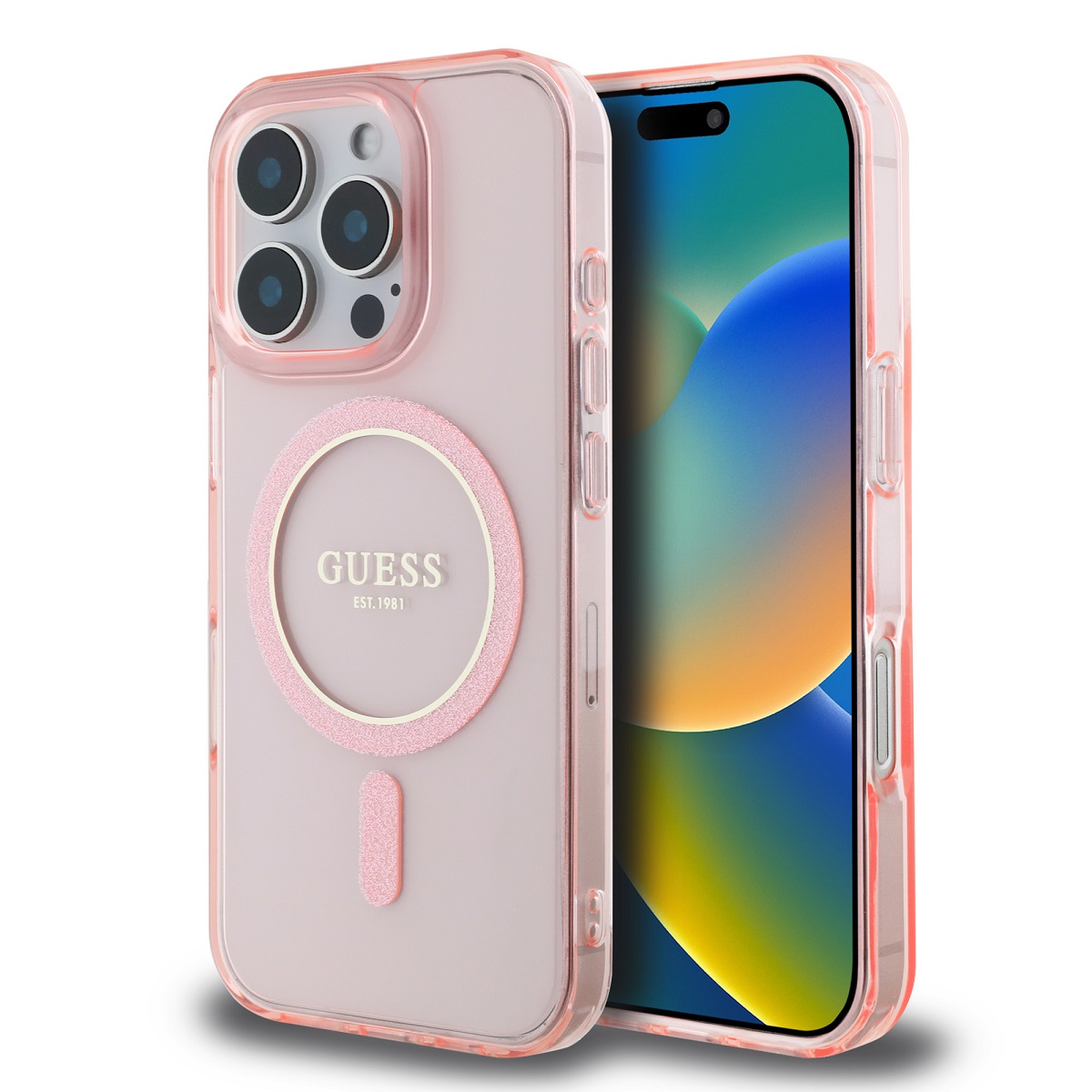 Levně Zadní kryt Guess IML Glitter Ring MagSafe pro iPhone 16 Pro Max Pink