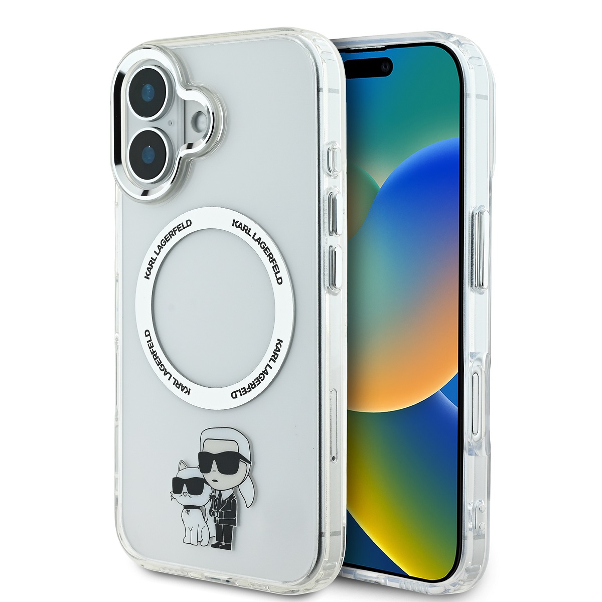 Levně Zadní kryt Karl Lagerfeld IML Karl and Choupette MagSafe pro iPhone 16 Transparent