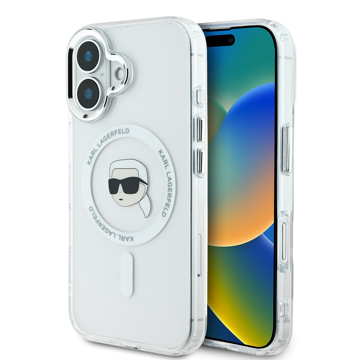 Levně Zadní kryt Karl Lagerfeld IML Karl Head Metal Frame MagSafe pro iPhone 16 Transparent