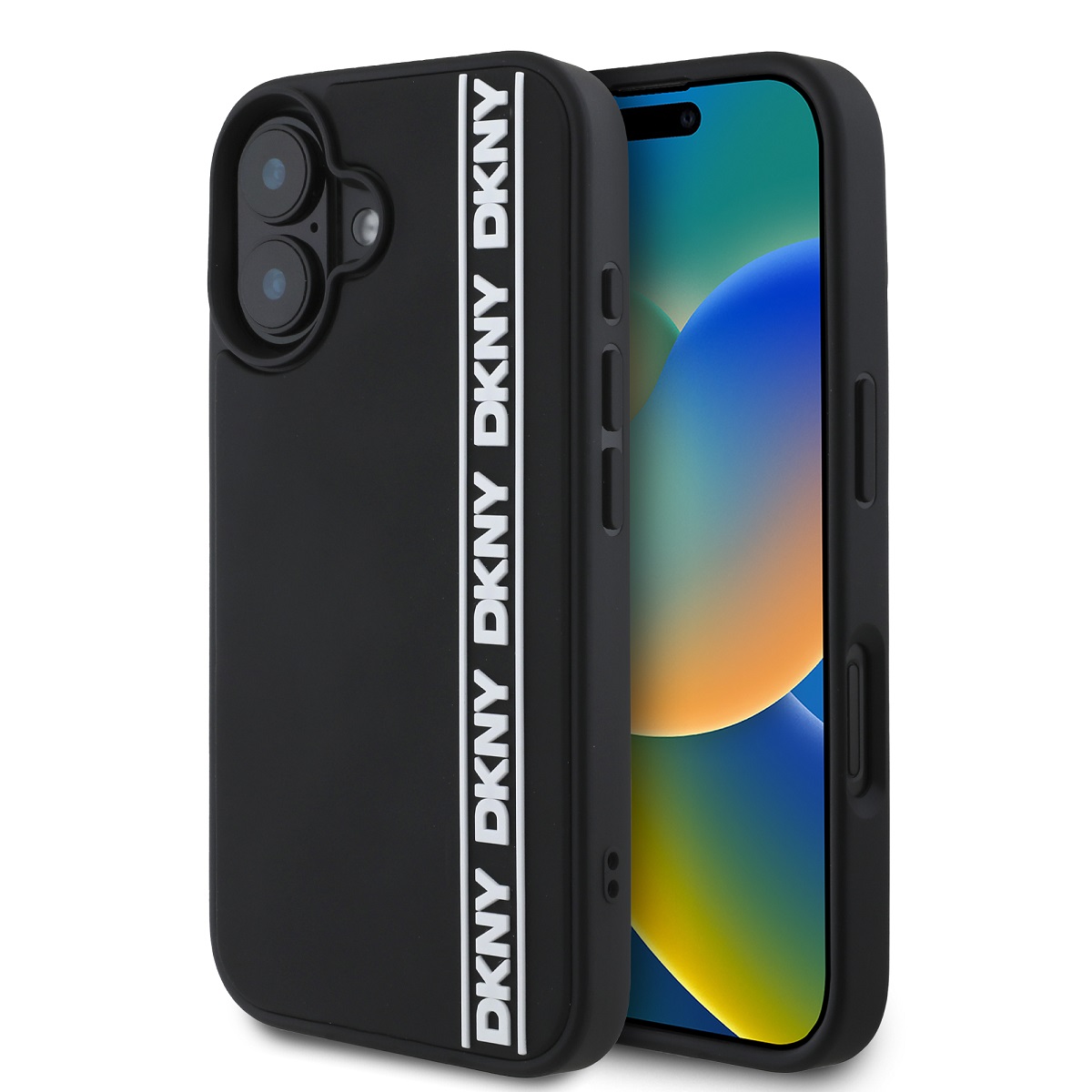 Levně Zadní kryt DKNY 3D Rubber Repeat Logo Line pro iPhone 16 Black