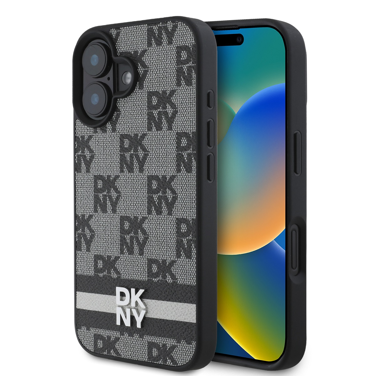 Levně Zadní kryt DKNY PU Leather Checkered Pattern and Stripe pro iPhone 16 Black