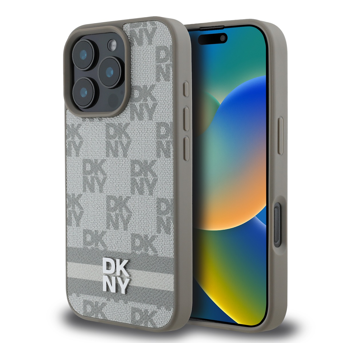 Levně Zadní kryt DKNY PU Leather Checkered Pattern and Stripe pro iPhone 16 Pro Beige