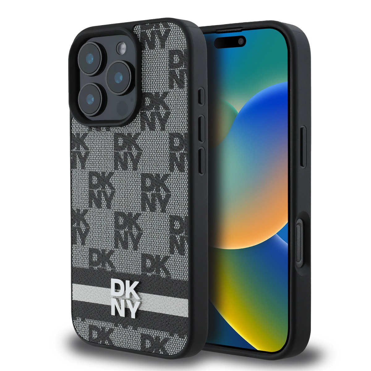 Levně Zadní kryt DKNY PU Leather Checkered Pattern and Stripe pro iPhone 16 Pro Black