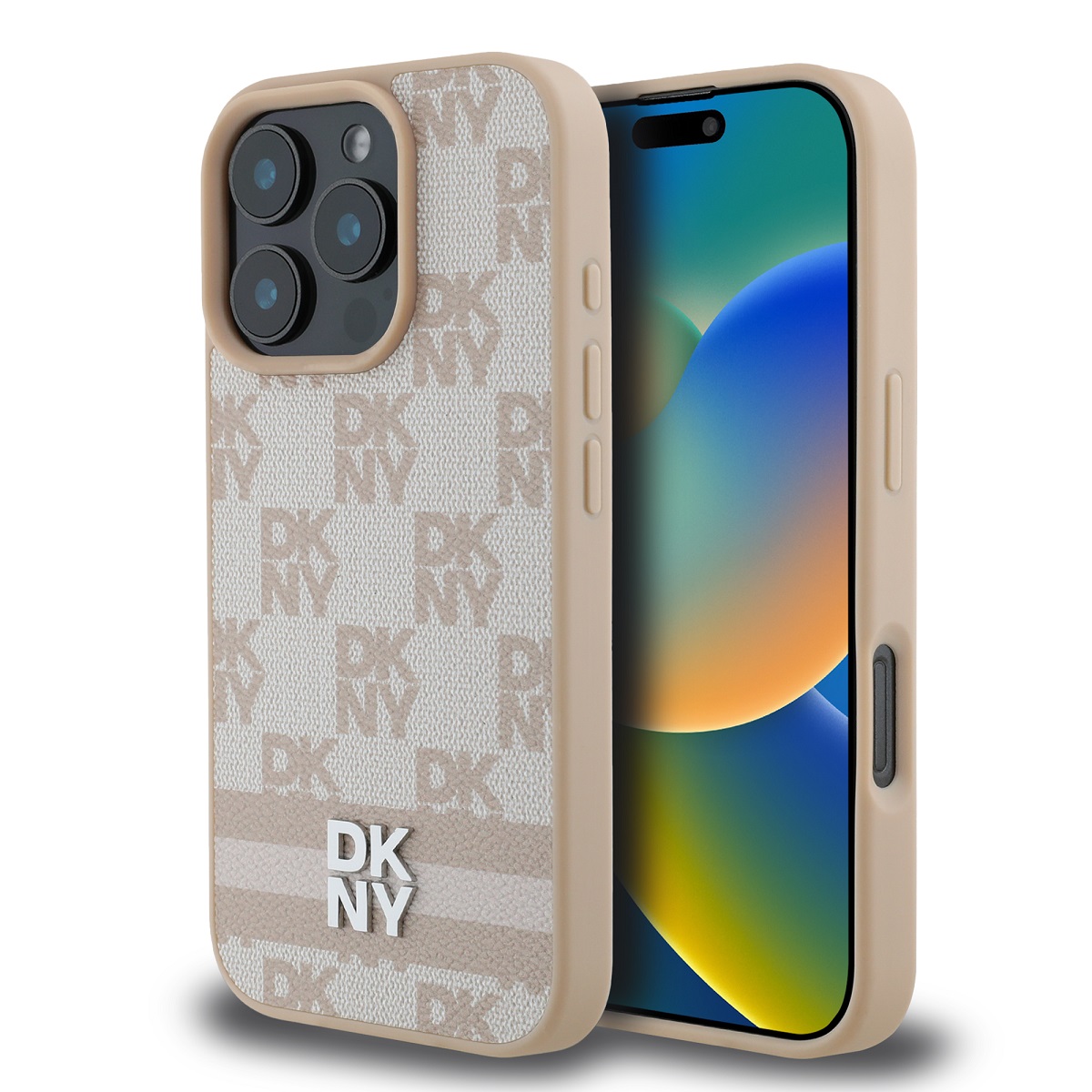Levně Zadní kryt DKNY PU Leather Checkered Pattern and Stripe pro iPhone 16 Pro Pink