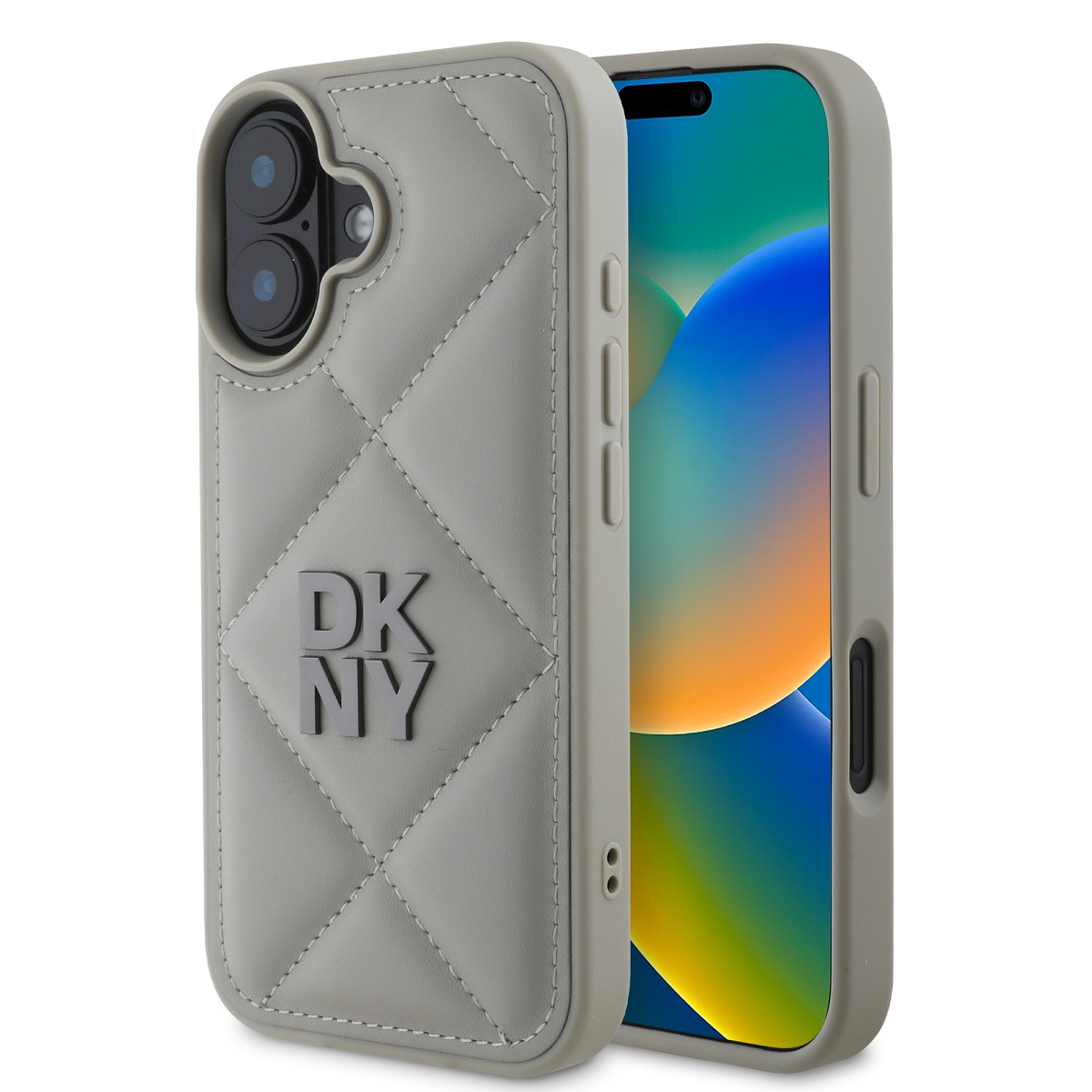Levně Zadní kryt DKNY PU Leather Quilted Stack Logo pro iPhone 16 Plus Grey
