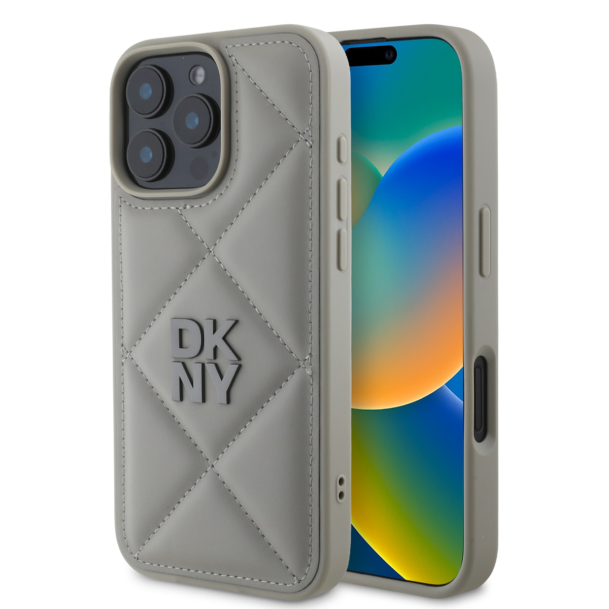 Levně Zadní kryt DKNY PU Leather Quilted Stack Logo pro iPhone 16 Pro Grey
