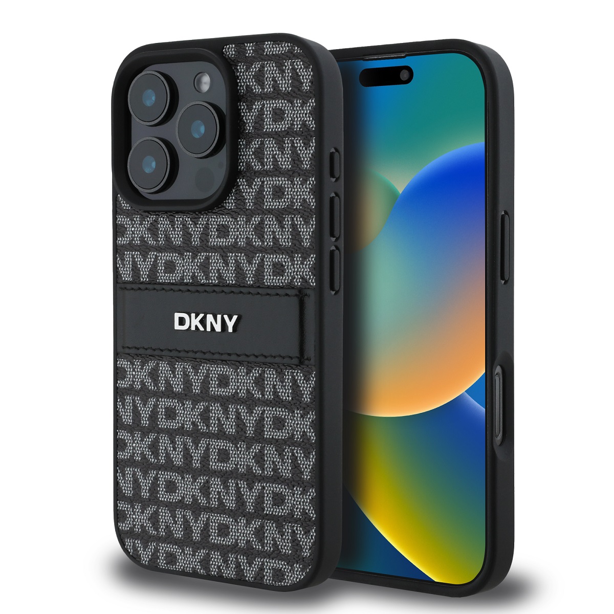 Levně Zadní kryt DKNY PU Leather Repeat Pattern Tonal Stripe pro iPhone 16 Pro Max Black