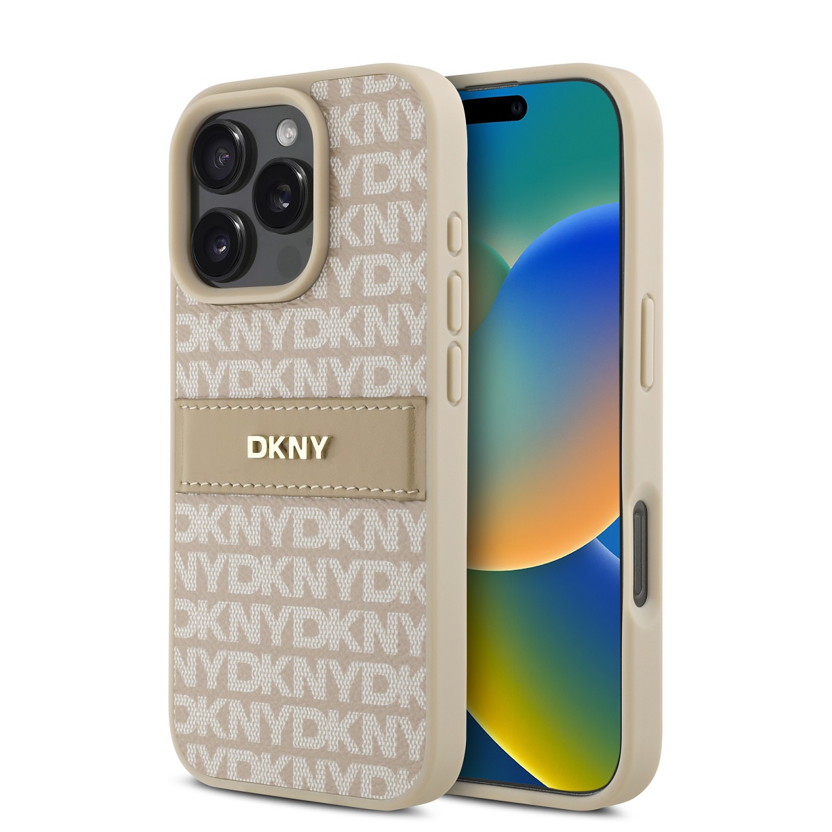 Levně Zadní kryt DKNY PU Leather Repeat Pattern Tonal Stripe pro iPhone 16 Pro Pink