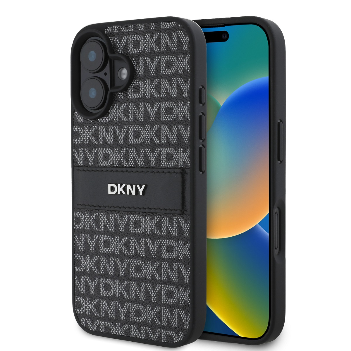 Levně Zadní kryt DKNY PU Leather Repeat Pattern Tonal Stripe pro iPhone 16 Plus Black
