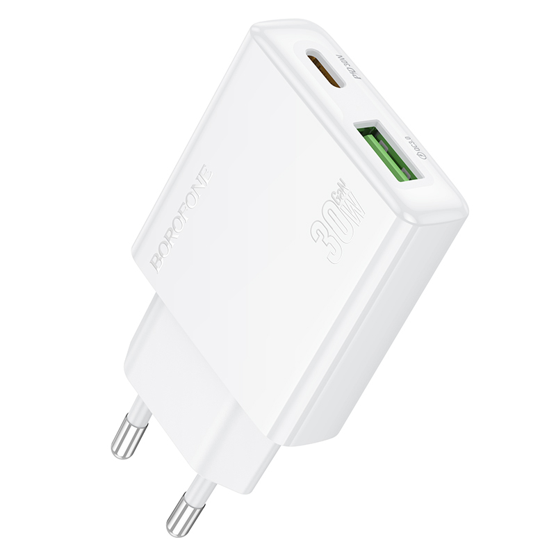 Levně Adaptér Borofone BN25 Wish (Ultra Thin) s funkcí rychlonabíjení Dual 30W bílý