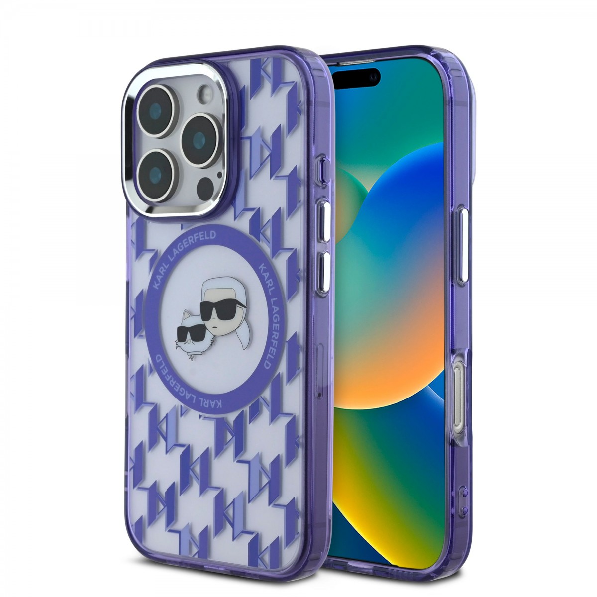 Levně Zadní kryt Karl Lagerfeld IML Monogram K&amp;CH Heads MagSafe pro iPhone 16 Pro Purple