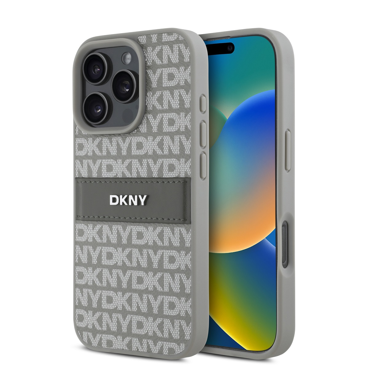 Levně Zadní kryt DKNY PU Leather Repeat Pattern Tonal Stripe pro iPhone 16 Pro Beige