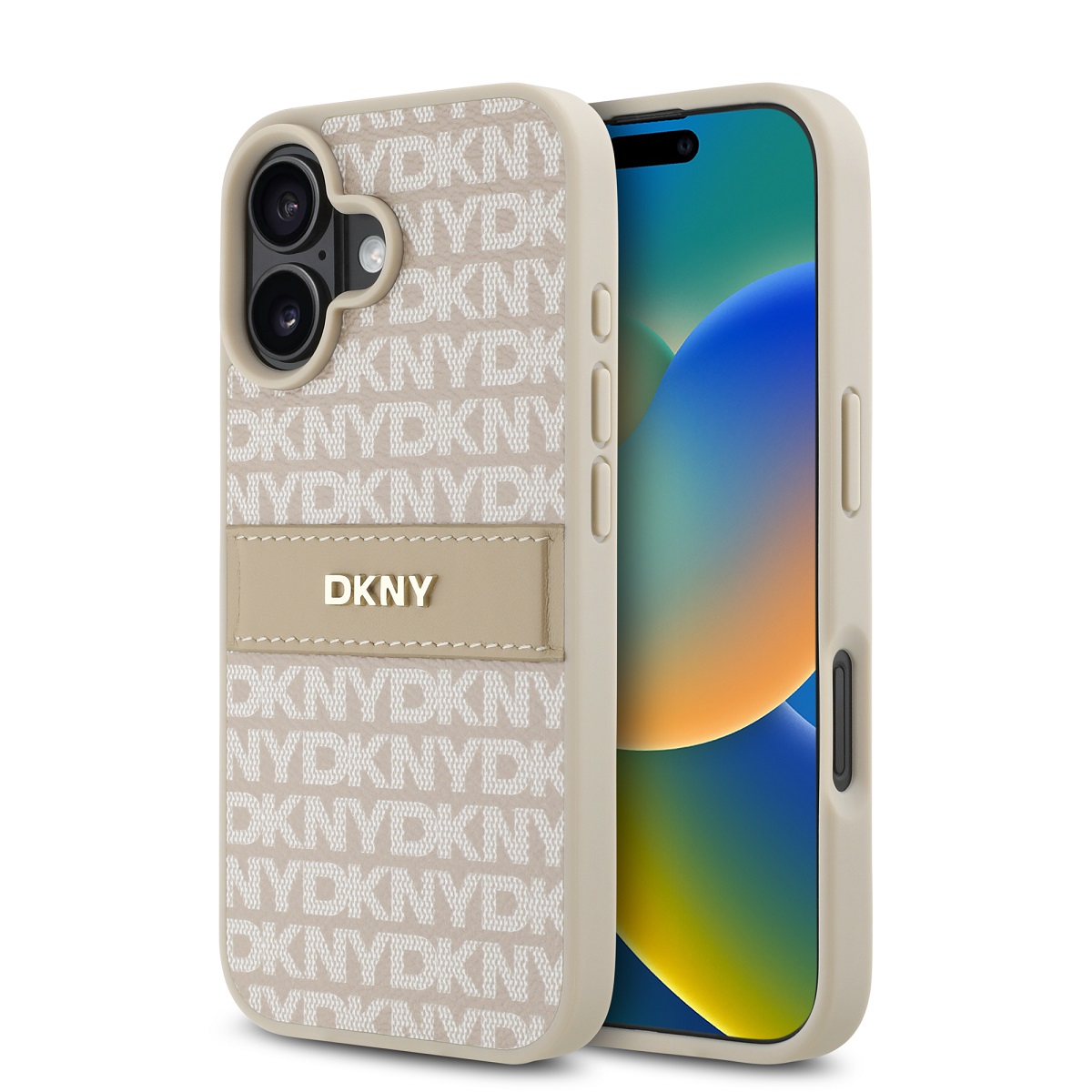Levně Zadní kryt DKNY PU Leather Repeat Pattern Tonal Stripe pro iPhone 16 Plus Pink
