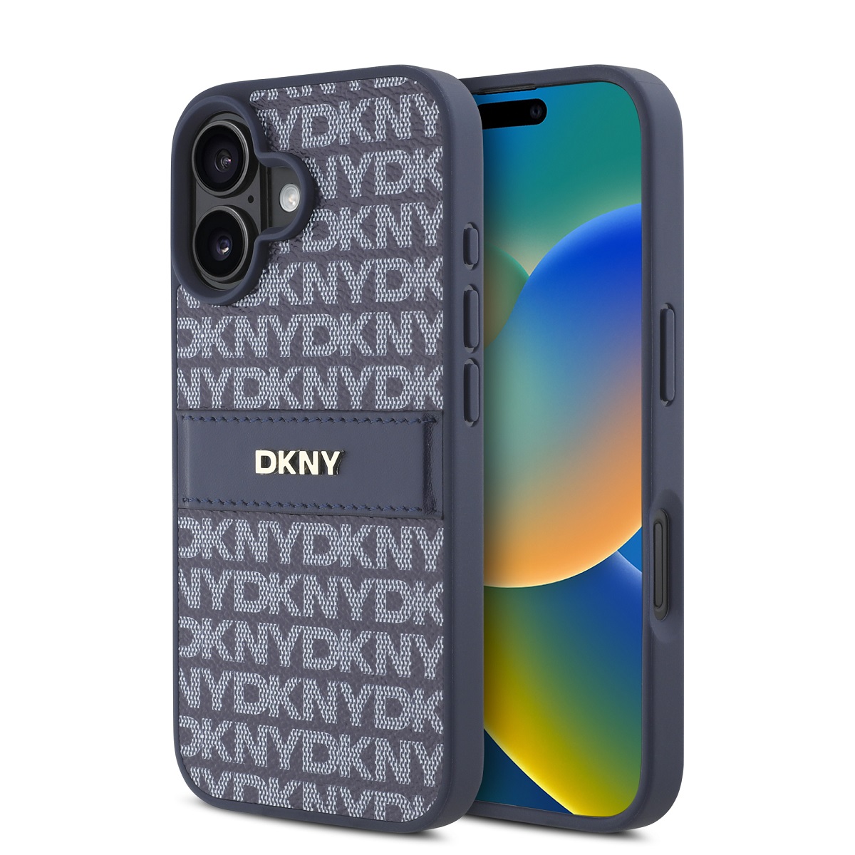 Levně Zadní kryt DKNY PU Leather Repeat Pattern Tonal Stripe pro iPhone 16 Blue
