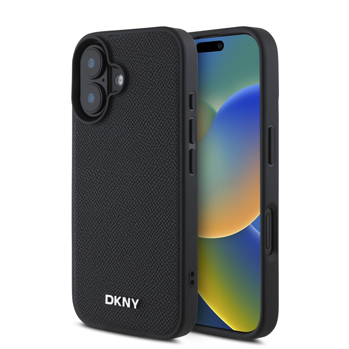 Levně Zadní kryt DKNY PU Leather Silver Metal Logo Magsafe pro iPhone 16 Plus Black