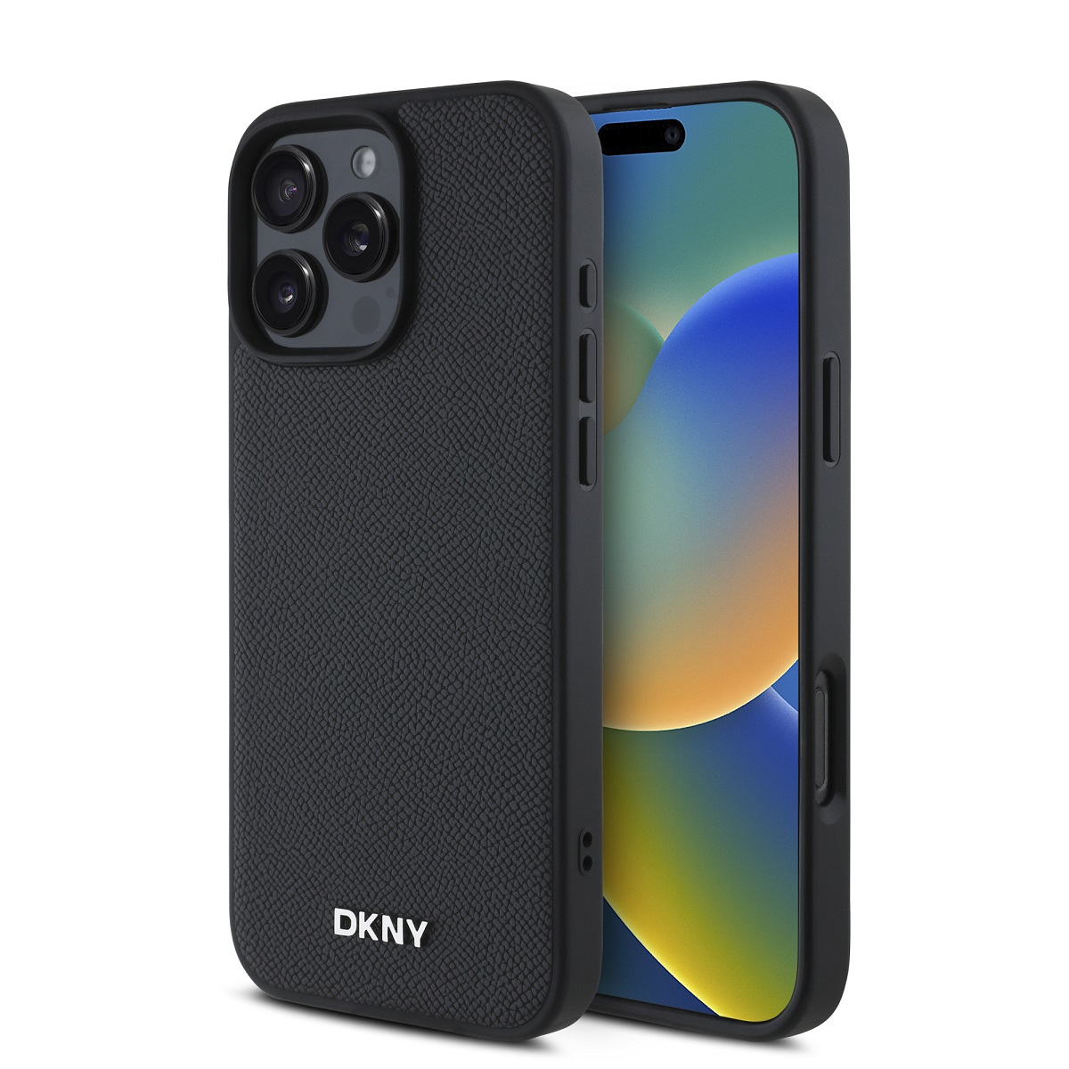 Levně Zadní kryt DKNY PU Leather Silver Metal Logo Magsafe pro iPhone 16 Pro Max Black