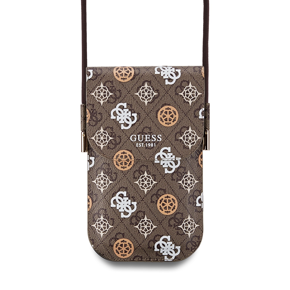 Levně Kabelka na mobil Guess PU 4G Peony Multicolor Brown