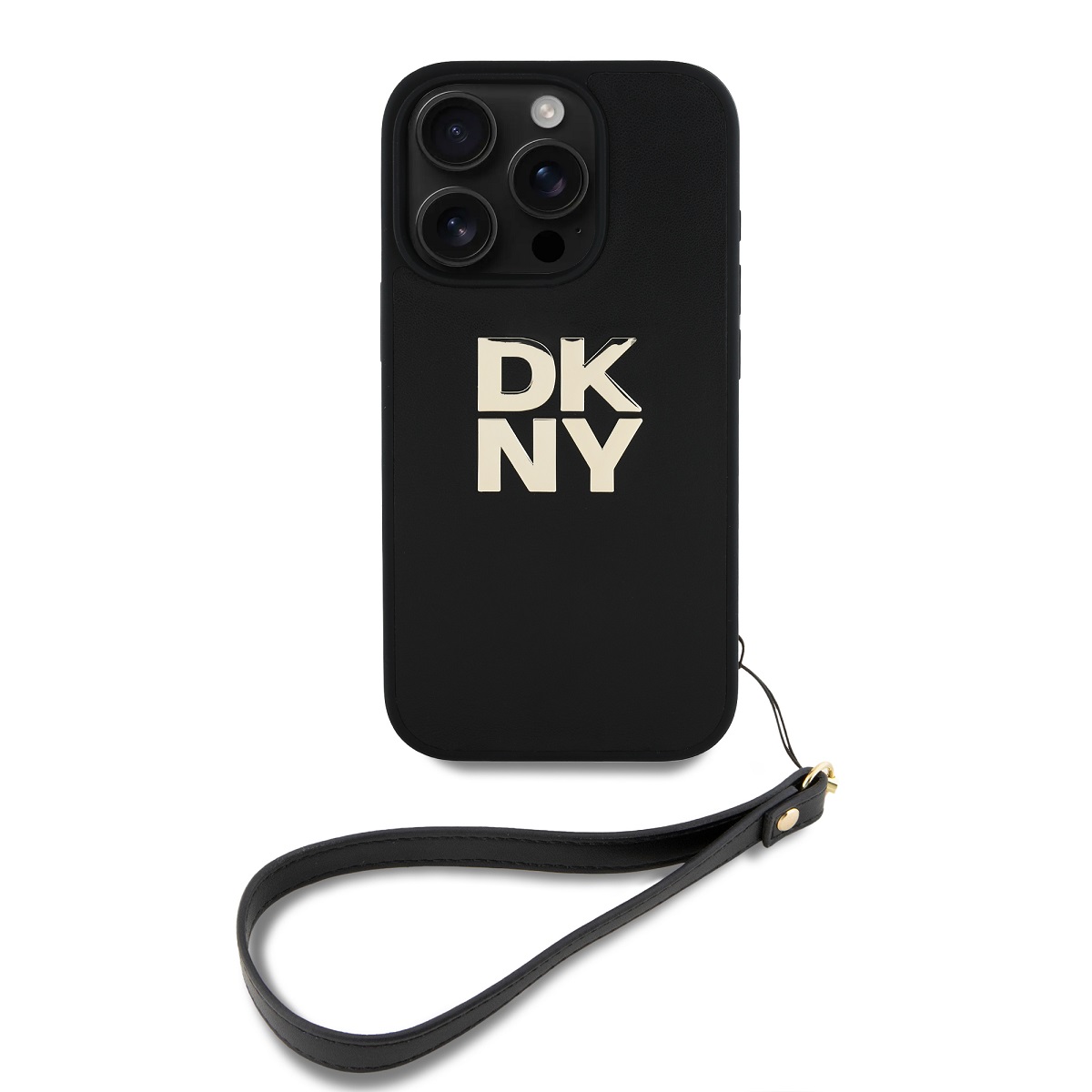 Levně Zadní kryt DKNY PU Leather Stack Logo Wrist Strap pro iPhone 16 Pro Max Black