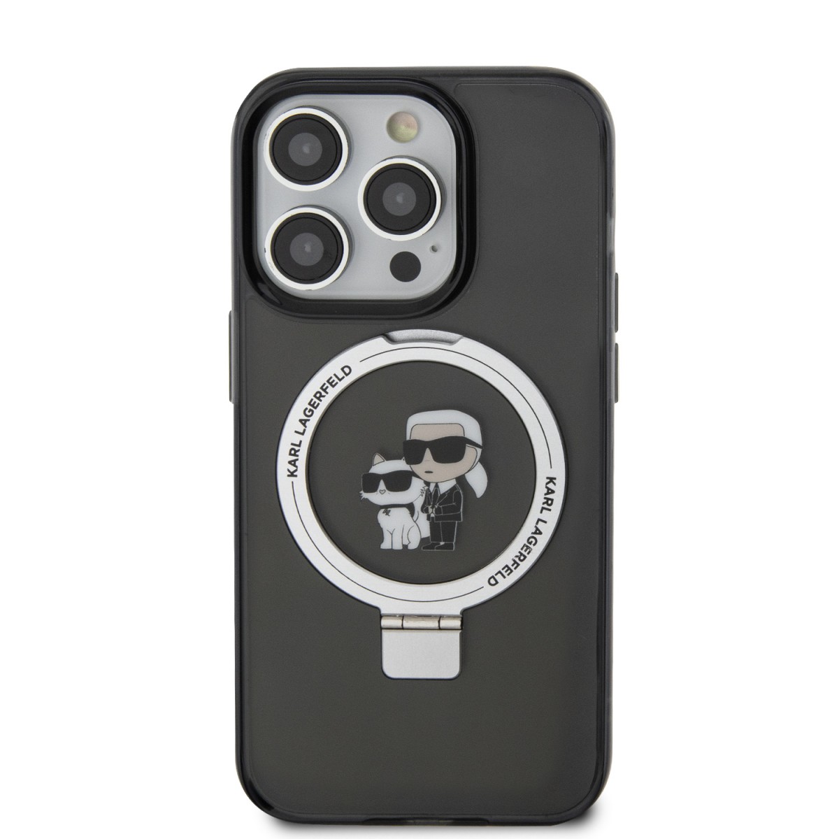 Levně Zadní kryt Karl Lagerfeld Ringstand Karl and Choupette MagSafe pro iPhone 16 Pro Max Black