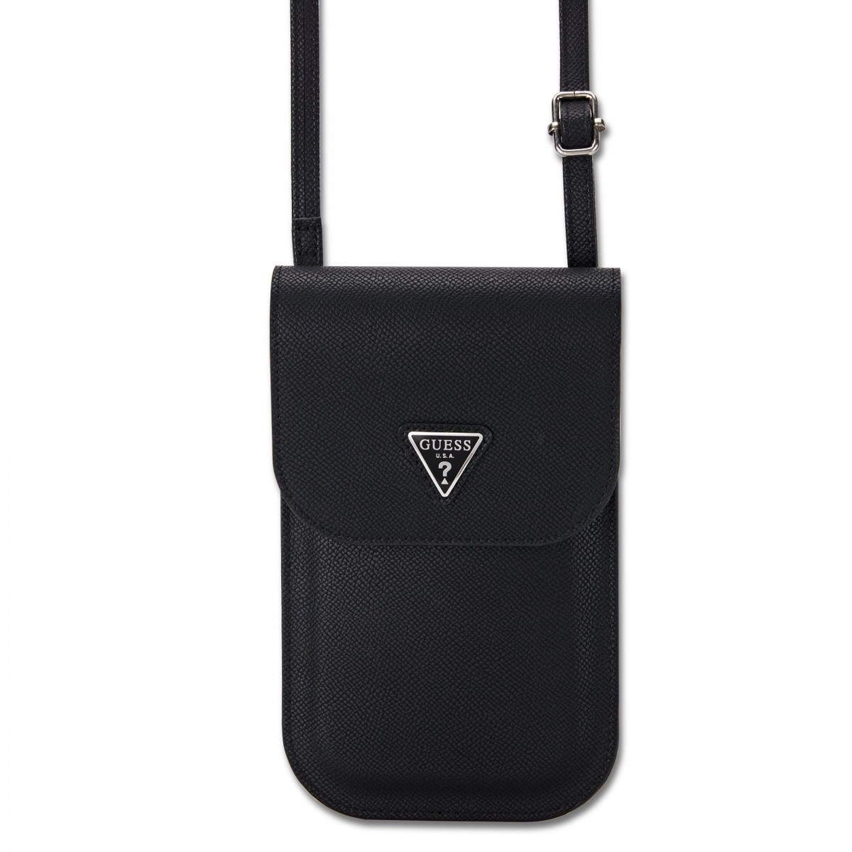 Levně Kabelka na mobil Guess PU Grained Triangle Logo Black