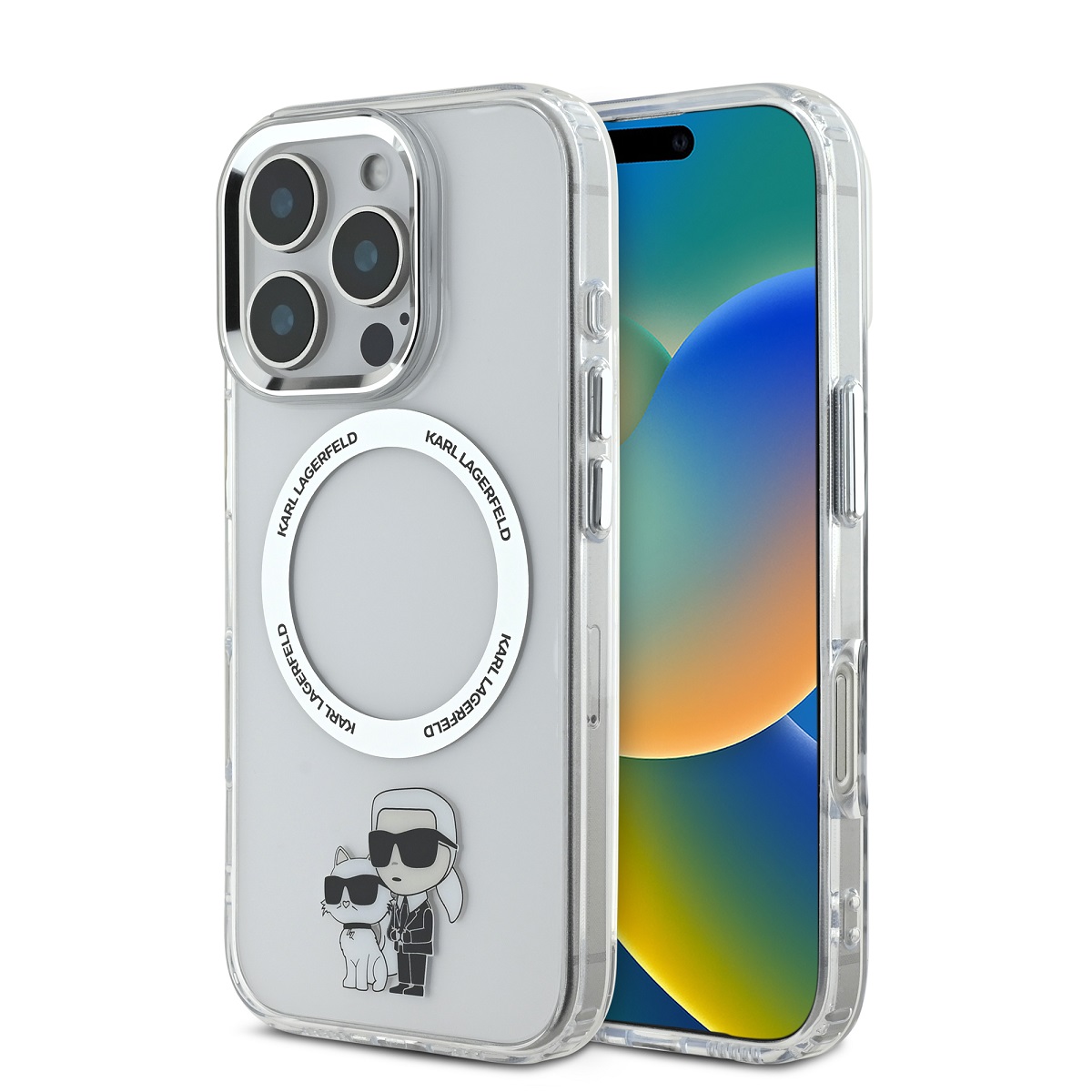 Levně Zadní kryt Karl Lagerfeld IML Karl and Choupette MagSafe pro iPhone 16 Pro Max Transparent