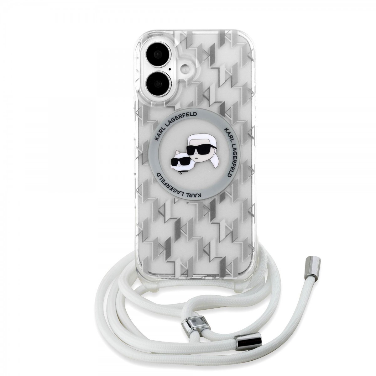 Levně Zadní kryt Karl Lagerfeld IML Monogram Crossbody K&amp;CH Heads MagSafe pro iPhone 16 Transparent