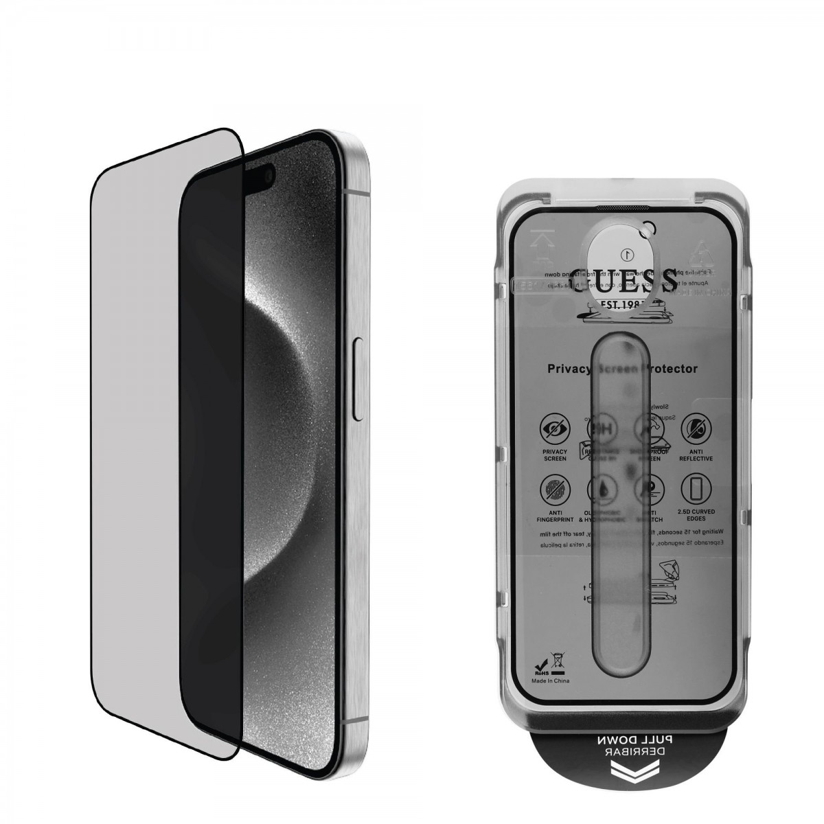 Levně Tvrzené sklo Guess 2.5D PRIVACY pro iPhone 16 Pro černé