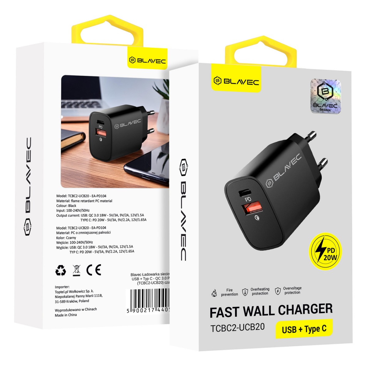 Levně Adaptér Blavec BC2 s funkcí rychlonabíjení 20W Dual (TCBC2-UCB20) černý