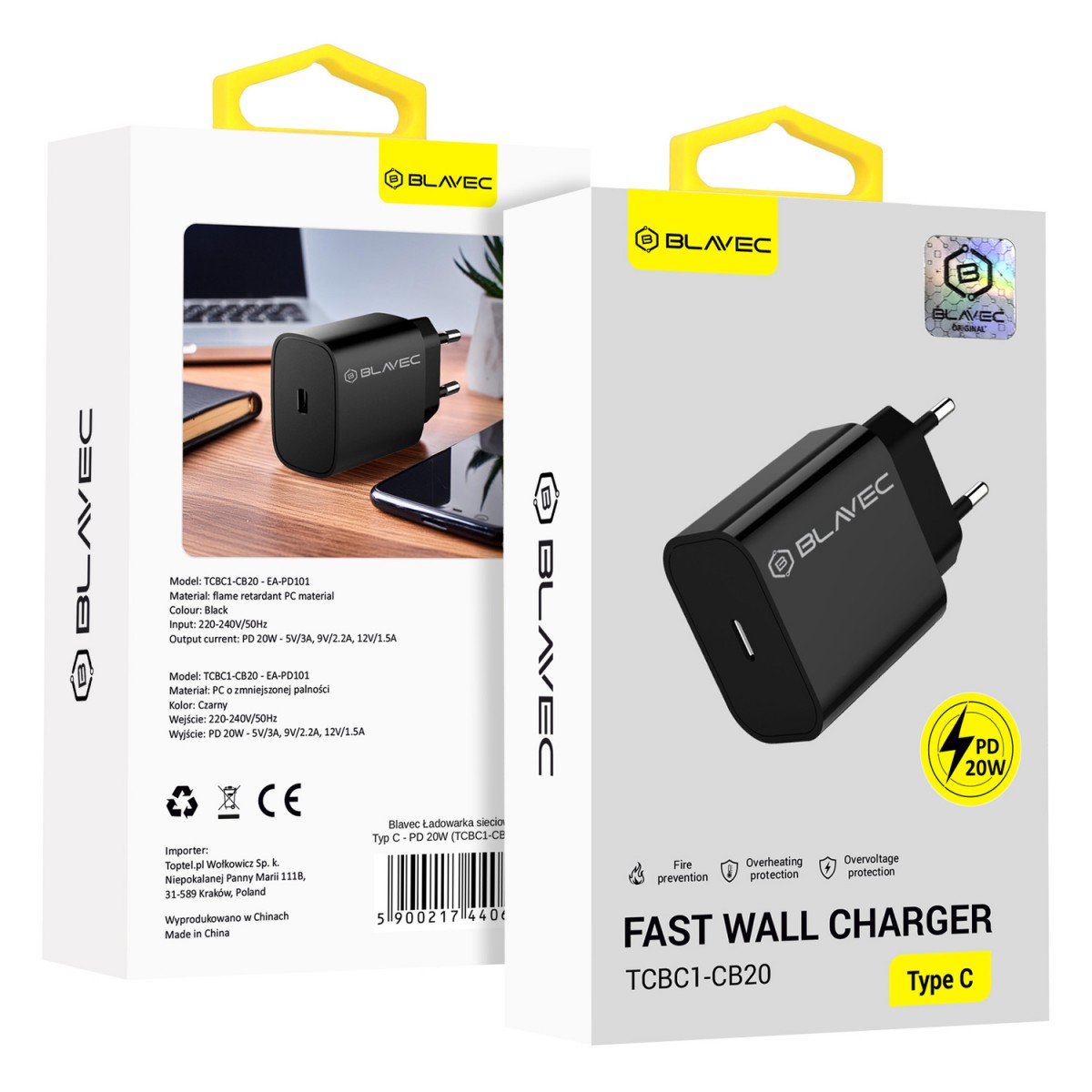 Levně Adaptér Blavec BC1 s funkcí rychlonabíjení 20W (TCBC1-CB20) černý