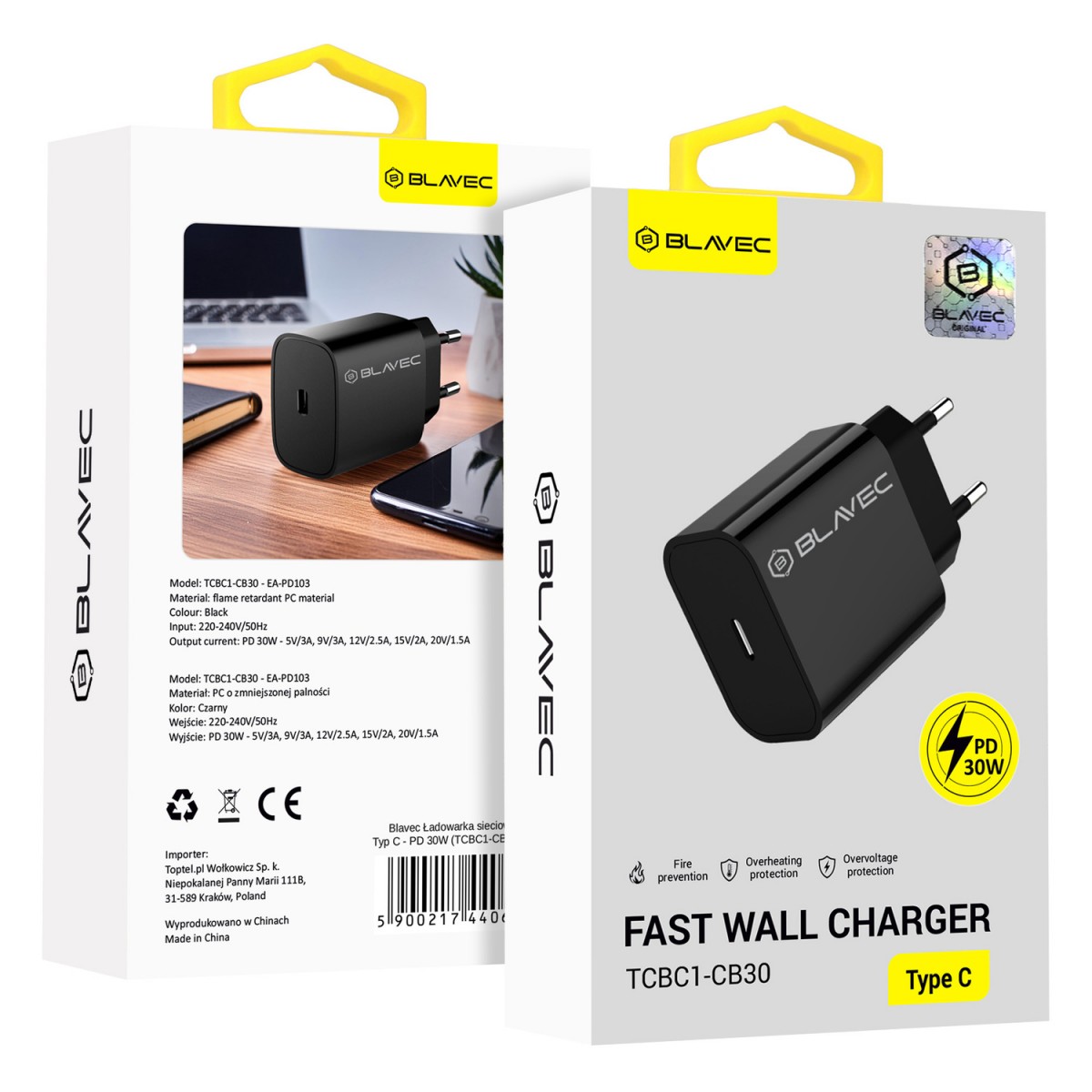 Levně Adaptér Blavec BC1 s funkcí rychlonabíjení 30W (TCBC1-CB30) černý