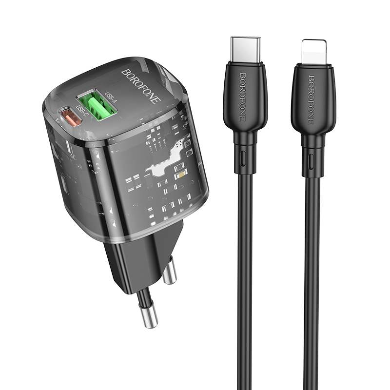 Levně Rychlonabíječka Borofone BN17 Sunlight + datový kabel Lightning Dual 20W černá