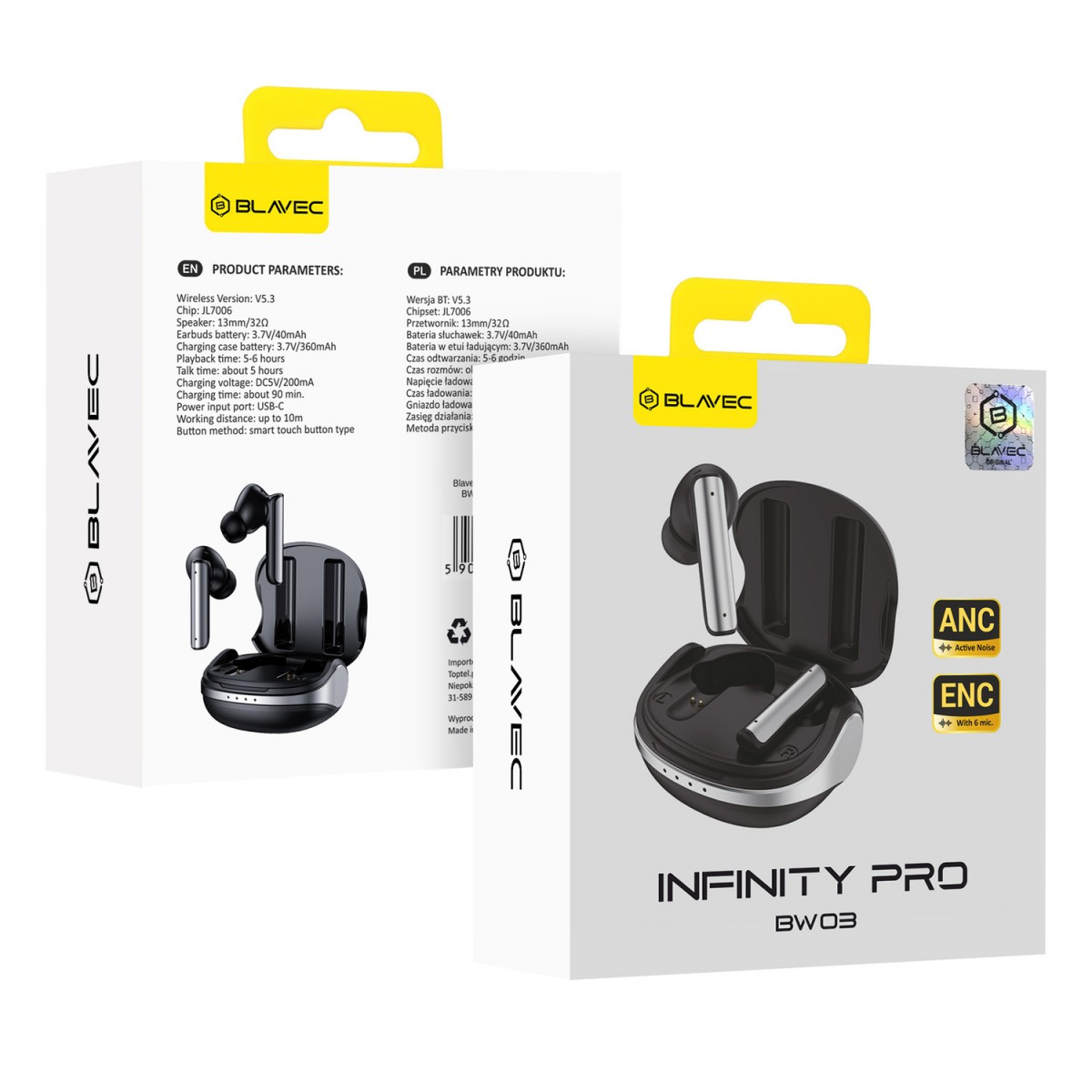 Levně Bezdrátová sluchátka Blavec TWS BW03 Infinity Pro ANC+ENC (BW03IP-B) černá