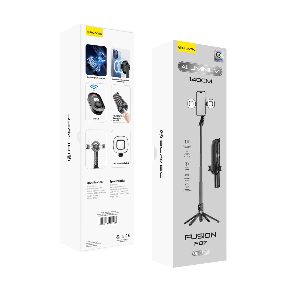 Levně Selfie tripod tyč Blavec Aluminium Fusion P07 Magsafe 1,4m (SSFP07-MTR2LB14) černá