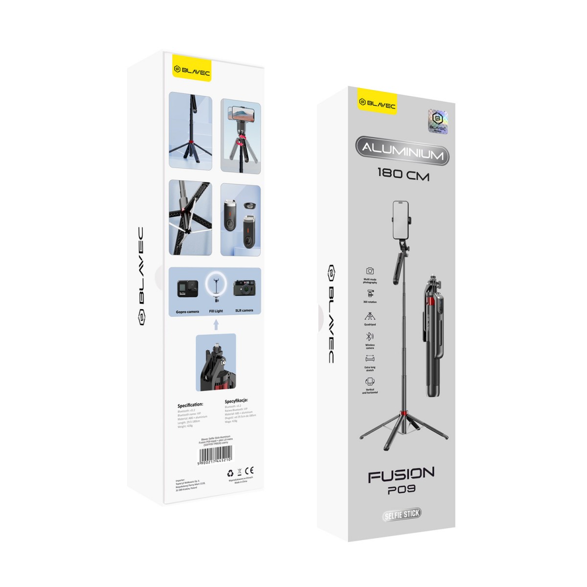Levně Selfie tripod tyč Blavec Aluminium Fusion P09 1,8 m (SSFP09-TRB18) černá