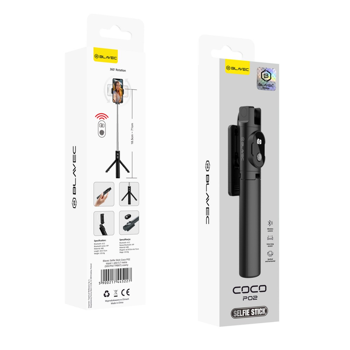 Levně Selfie tripod tyč Blavec Coco P02 Bluetooth 0,7 m (SSCP02-TRB07) černá